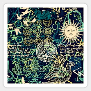 Alchemy and magic, blue, green, yellow Sticker